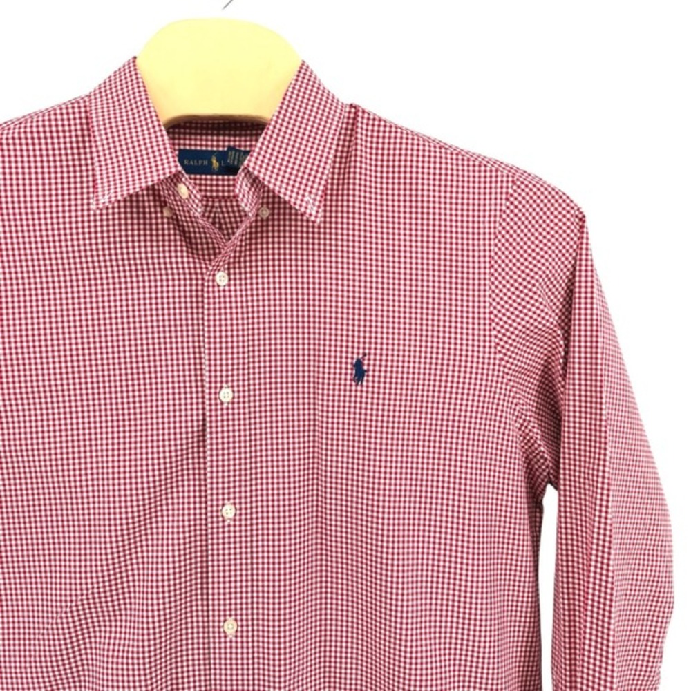 Ralph Lauren Button Down Mens XL Pre-Owned LS Shirt Red White Gingham Pony Logo